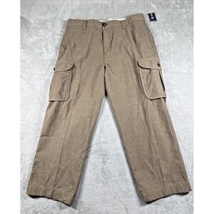 Chaps Men's Big Sky Striped‎ 100% Cotton Cargo Pants Bison Brown Size 34x30 NWT